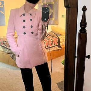 Marvin Richards vintage pink woolblend pea coat. Size small with removable belt